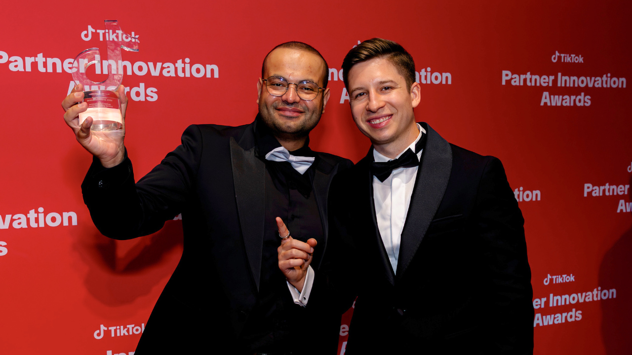 VM MEDIA team accepting the TikTok Partner Innovation Awards 2026 trophy in New York City